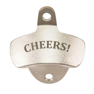 Zinc bottle opener engraved "CHEERS!"
