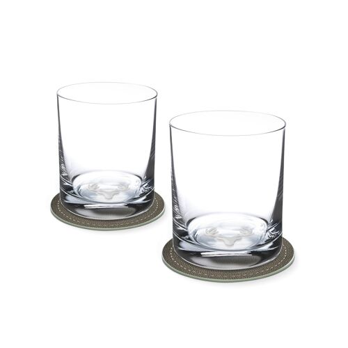Set 2 Whiskygläser mit HIRSCH im Glasboden 400ml Ø 8,5 x 10,5 cm und 2 Untersetzer Ø 10,5cm in einer Geschenkbox