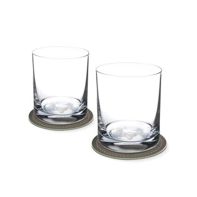 Juego de 2 vasos de whisky con HIRSCH en el fondo de cristal 400ml Ø 8,5 x 10,5 cm y 2 posavasos Ø 10,5cm en caja de regalo