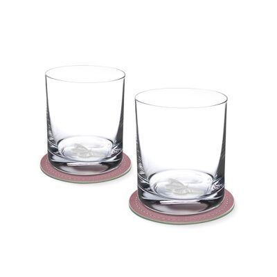 Set of 2 whiskey glasses with BUTTERFLY in the glass bottom 400ml Ø 8.5 x 10.5 cm and 2 coasters Ø 10.5cm in a gift box