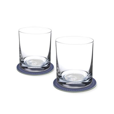 Ensemble de 2 verres à whisky avec WORLD Sphere dans le fond en verre 400 ml Ø 8,5 x 10,5 cm et 2 sous-verres Ø 10,5 cm dans une boîte cadeau