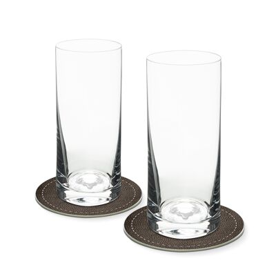 Set of 2 long drink glasses with HIRSCH in the glass bottom 400ml Ø 7 x 16 cm and 2 coasters Ø 10.5cm in a gift box