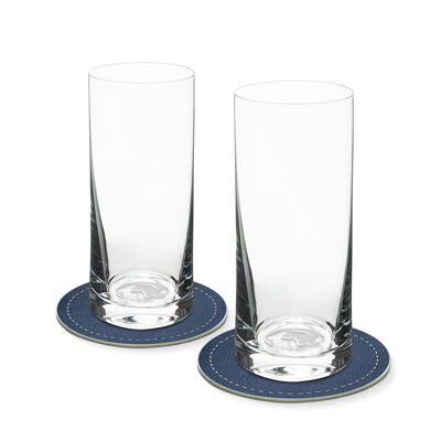Set di 2 bicchieri da long drink con WORLD BALL nel fondo in vetro 400ml Ø 7 x 16 cm e 2 sottobicchieri Ø 10,5 cm in confezione regalo