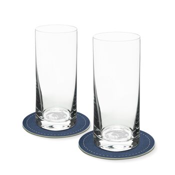 Ensemble de 2 verres à long drink avec WORLD BALL dans le fond en verre 400 ml Ø 7 x 16 cm et 2 sous-verres Ø 10,5 cm dans une boîte cadeau