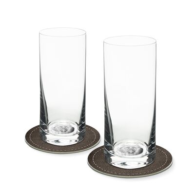 Juego de 2 vasos largos con LÖWE en el fondo de cristal 400ml Ø 7 x 16 cm y 2 posavasos Ø 10,5cm en caja de regalo