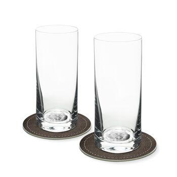 Ensemble de 2 verres à long drink avec LÖWE dans le fond en verre 400 ml Ø 7 x 16 cm et 2 sous-verres Ø 10,5 cm dans une boîte cadeau