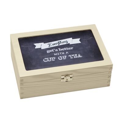 Wooden tea box 'CUP OF TEA'