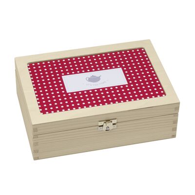 Wooden tea box 'RED, DOTS'