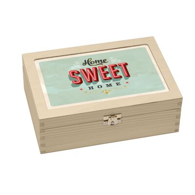 Wooden tea box 'HOME SWEET HOME'