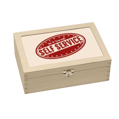 Caja de té de madera 'SELF SERVICE'