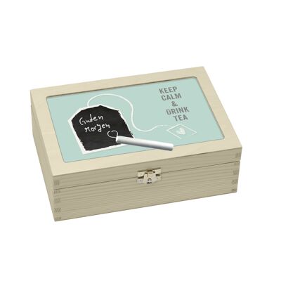 Wooden tea box 'KEEP CALM' with chalk