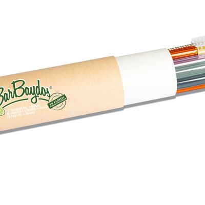 Set di 10 cannucce BarBaydos colorate in confezione tubo con spazzola in vetro Ø8 x 210 mm dritte