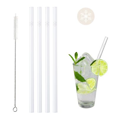 BarBaydos drinking straws glass Ø8x210 mm straight motif: flake, tube packaging set of 4 with brush