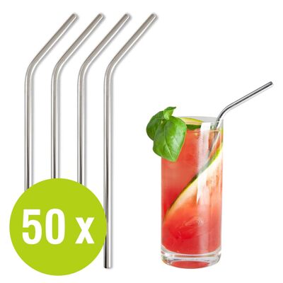 BarBaydos drinking straws stainless steel 50 pieces Ø6x210mm bent silver