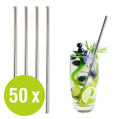 BarBaydos drinking straws stainless steel 50 pieces Ø6x210mm silver straight