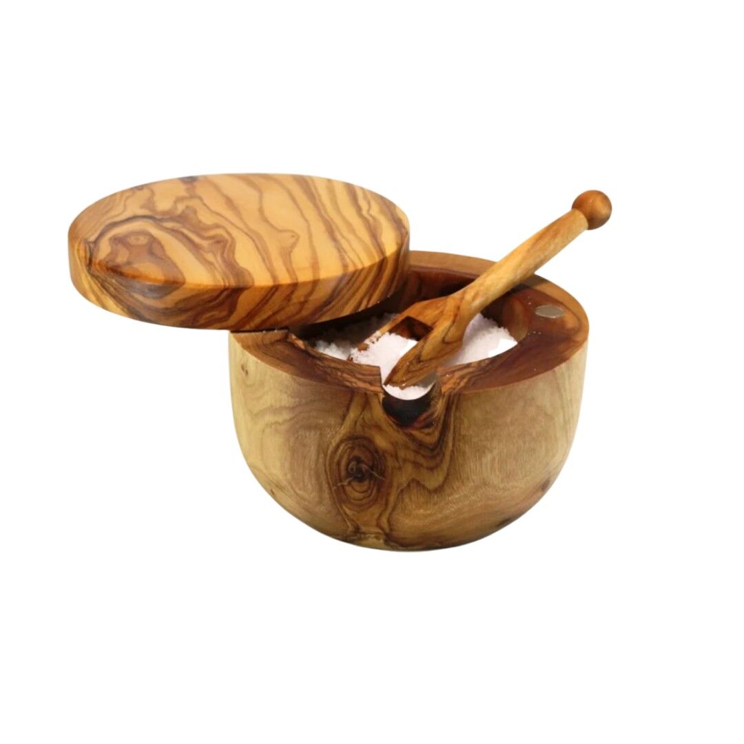 Barattolo di sale in legno d'ulivo naturale - Barattolo di spezie