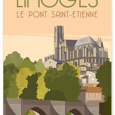 Illustration poster of the city of Limoges: The Pont Saint-Etienne