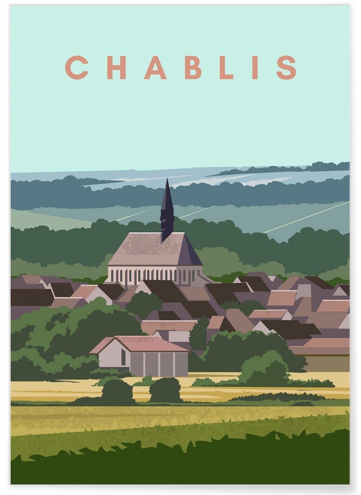 Illustration poster of the city of Chablis