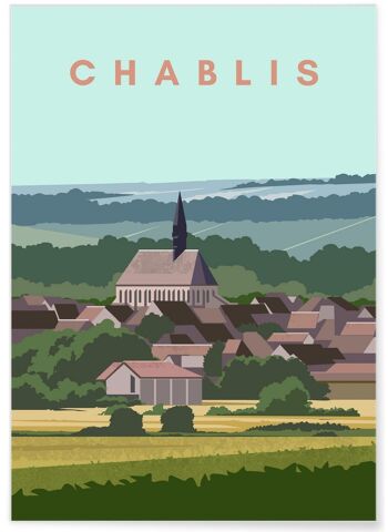 Affiche illustration de la ville de Chablis 1