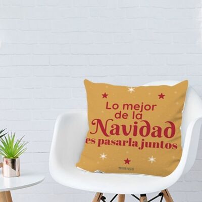 COJIN REVERSIBLE CON RELLENO "LO MEJOR DE LA NAVIDAD ES PASARLA JUNTOS"