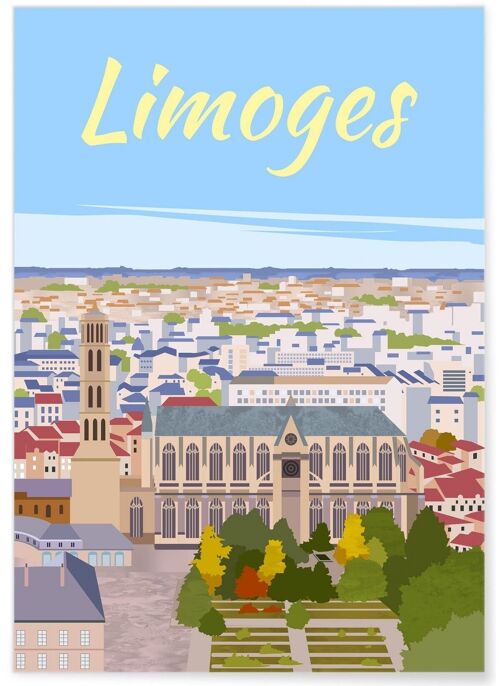 Affiche illustration de la ville de Limoges : Vue du ciel