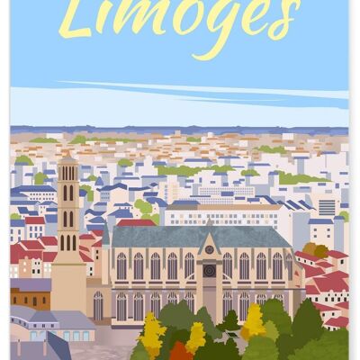 Affiche illustration de la ville de Limoges : Vue du ciel