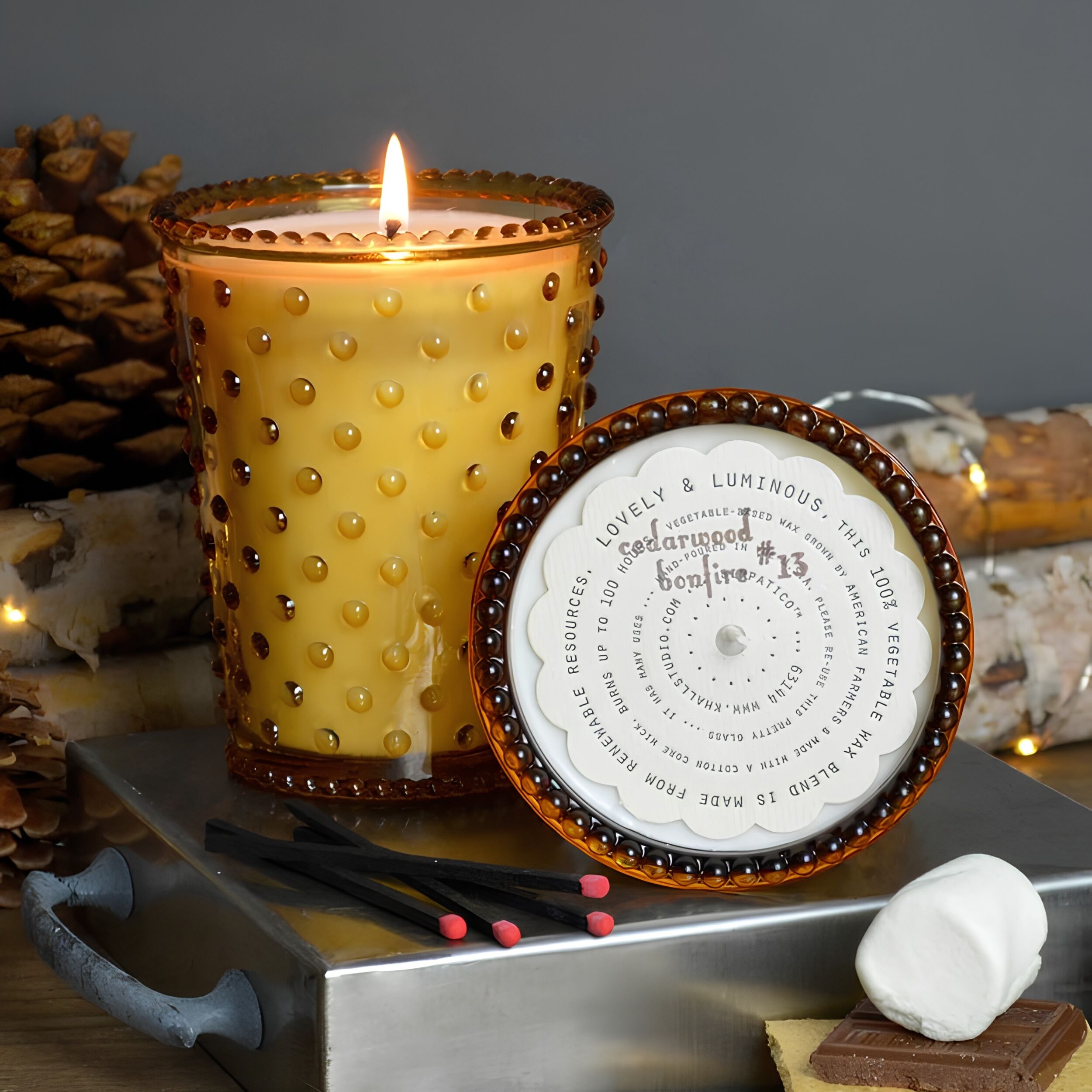 Simpatico Hobnail Glass Candle #13 Cedarwood Bonfire