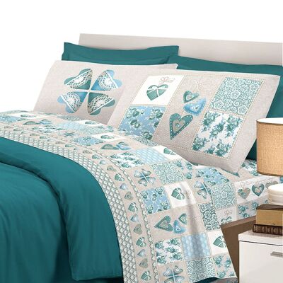 Completo letto con stampa fotografica patchwork cuori  100% cotone 3 misure parure Verde - 1 Piazza