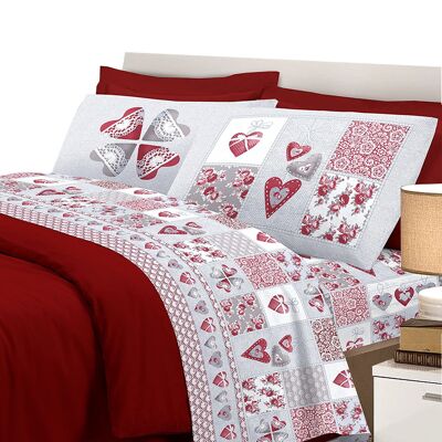 Completo letto con stampa fotografica patchwork cuori  100% cotone 3 misure parure Rosso - 1 Piazza e mezza