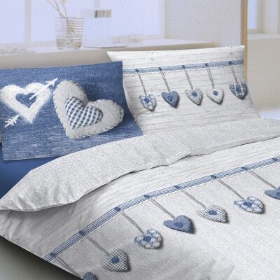 Copripiumino parure sacco e federa cuori 100% cotone singolo matrimoniale Blu - 2 Piazze