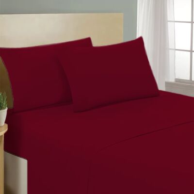 Lenzuolo letto sotto con angoli 100% puro cotone Made in Italy tinta unita Bordeaux - 1 Piazza e mezza francese