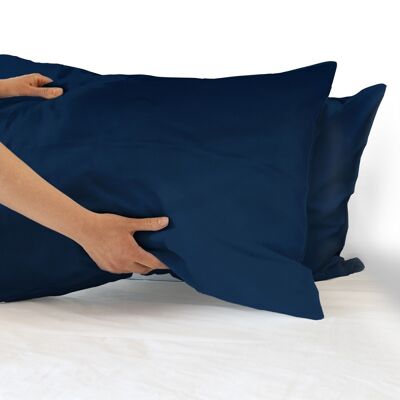 Coppia federe per Cuscino guanciale Letto 100% Cotone Made in Italy con patella interna Blu - 52x80 cm