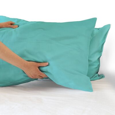 Coppia federe per Cuscino guanciale Letto 100% Cotone Made in Italy con patella interna Verde acqua - 52x80 cm