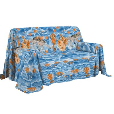 Telo arredo cotone fantasia sealife 2 misure copritutto, copridivano, grandfoulard Made in italy Blu - 180x290 cm