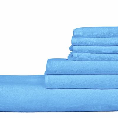 Set 4 pezzi asciugamani, 100% cotone,colori brillanti,alta qualita' Azzurro