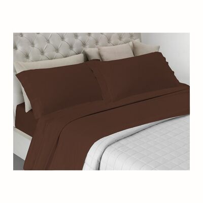 Completo letto , prodotto in italia a tinta unita totalmente in cotone Singolo e Matrimoniale Cioccolato - Singolo