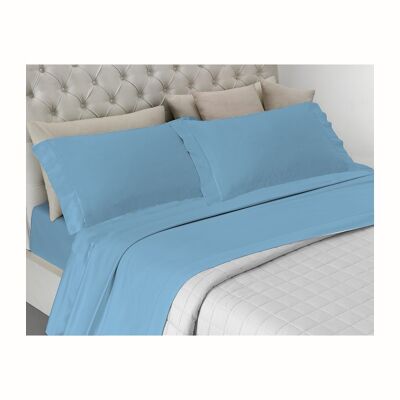 Completo letto , prodotto in italia a tinta unita totalmente in cotone Singolo e Matrimoniale Azzurro - Matrimoniale