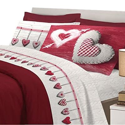 Completo letto flanella ,made in italy, colori atossici resistenti nel tempo fantasia cuori Rosso - Singolo