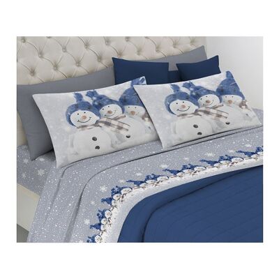 Completo letto in flanella snow man con stampa fotografica made in italy in 3 misure Blu - Singolo