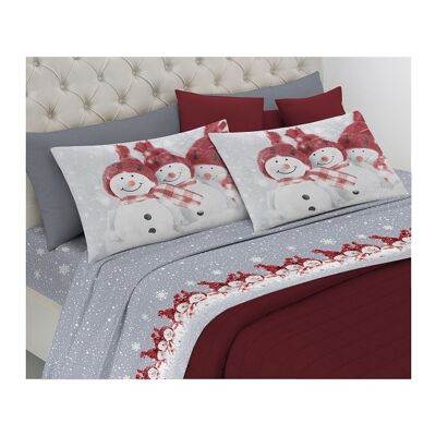 Completo letto in flanella snow man con stampa fotografica made in italy in 3 misure Rosso - Matrimoniale