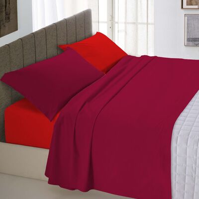 Completo letto totalmente realizzato in  cotone a  tinta unita bicolore Bordeaux/Rosso - Singolo