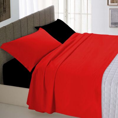 Completo letto totalmente realizzato in  cotone a  tinta unita bicolore Rosso/Nero - Singolo