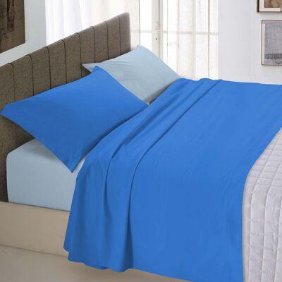 Completo letto totalmente realizzato in  cotone a  tinta unita bicolore Royal/Azzurro - Singolo