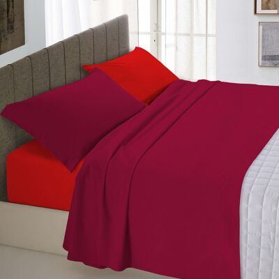 Completo letto totalmente realizzato in  cotone a  tinta unita bicolore Bordeaux/Rosso - 2 Piazze