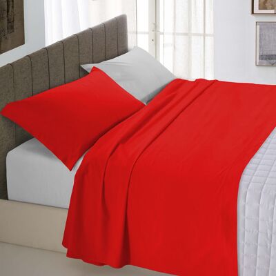 Completo letto totalmente realizzato in  cotone a  tinta unita bicolore Rosso/Grigiochiaro - 2 Piazze