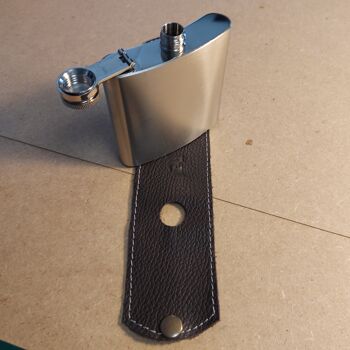 Flacon 6oz, flacon en acier avec protection 100% cuir de vachette 2mm d'épaisseur, acier inoxydable 316.(Cuir noir) 1