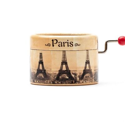 Pequeña caja de música Torre Eiffel con mecanismo de manivela