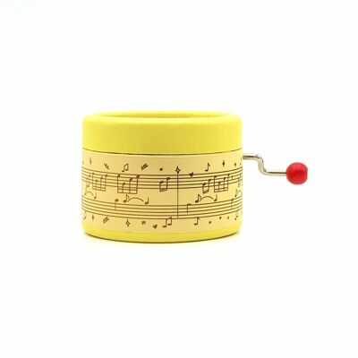 Caja de música con manivela decorada con partituras Amarillo