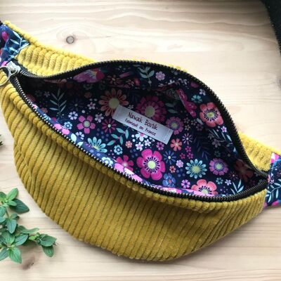 Corduroy Belt Bag - Mustard Yellow - Sixties Vintage Flowers