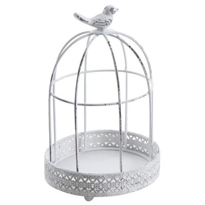 Round cage in aged white metal-ACA1180